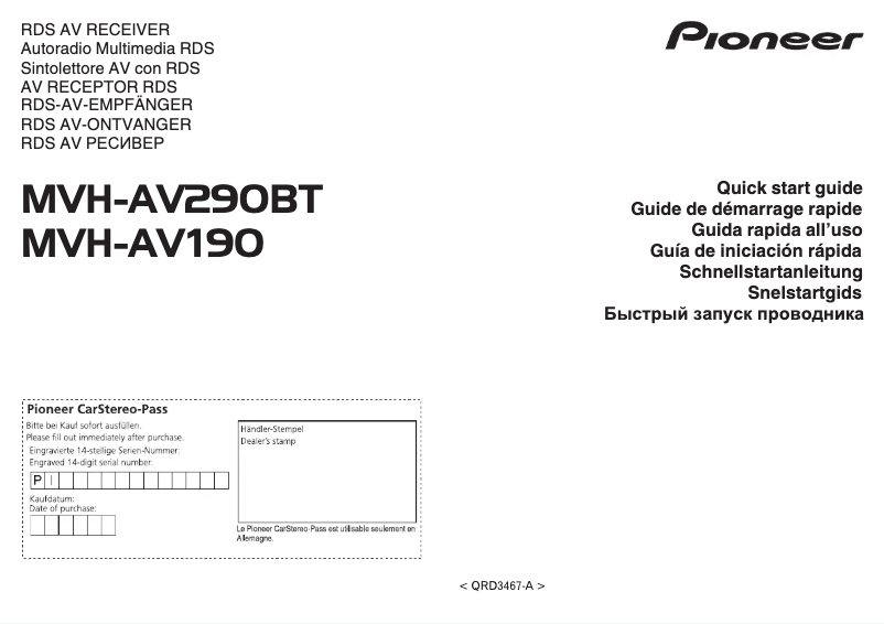 Page 1 of the manual Quick Start Guide Pioneer MVH-AV290BT