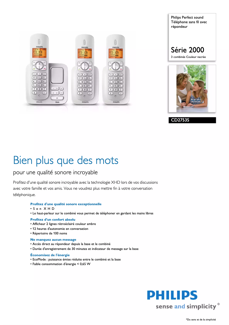 Page 1 of the manual Technical Sheet Philips Perfect sound CD2753S