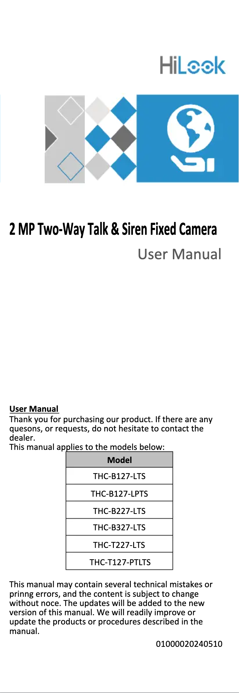 First page image of the manual for THC-T227-LTS