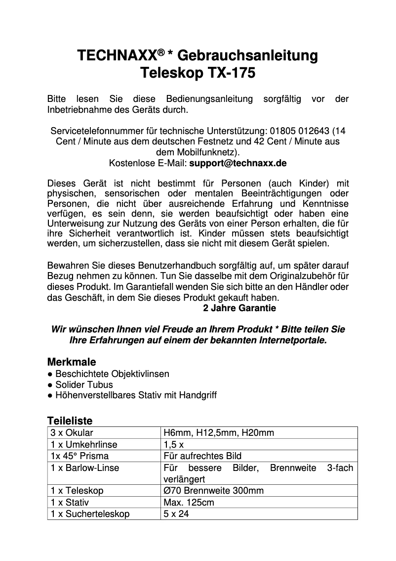 Page 1 of the manual User Manual Technaxx TX-175