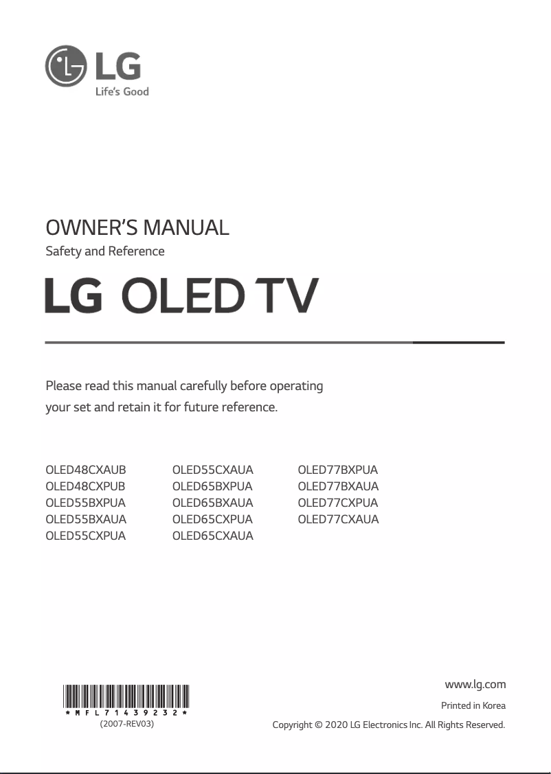 Page 1 of the manual User Manual LG OLED77CXAUA