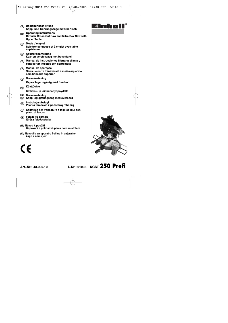 First page image of the manual for KGST 250 Profi