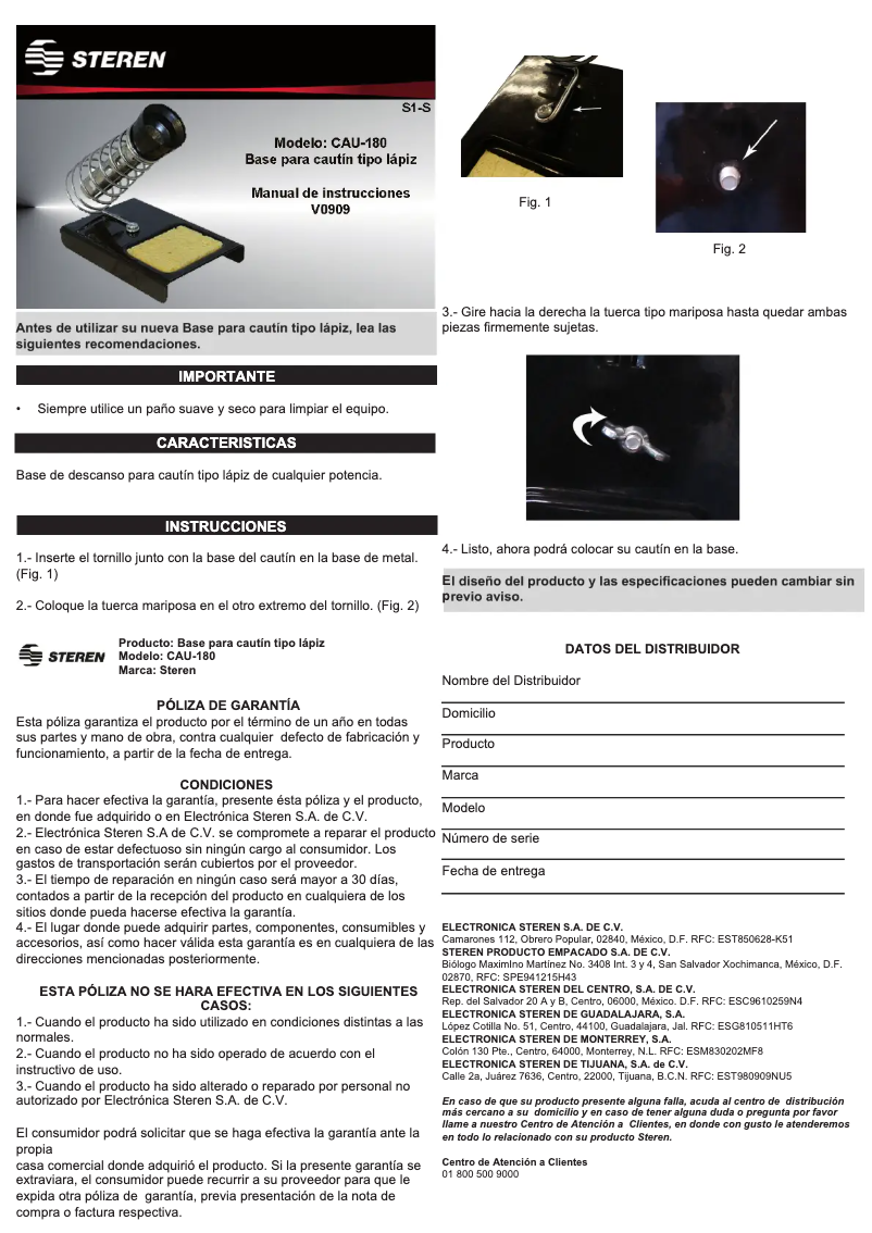 Image de la première page du manuel de l'appareil CAU-180