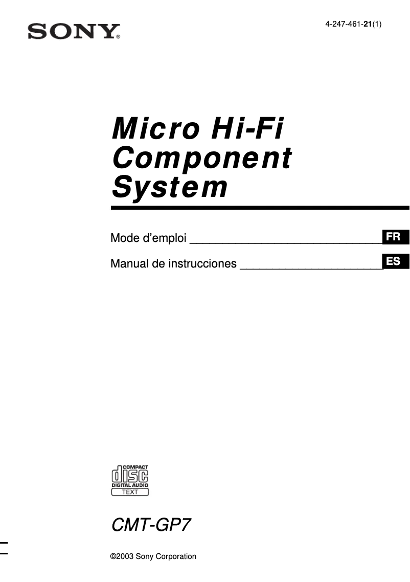 Page 1 of the manual User Manual Sony CMT-GP7