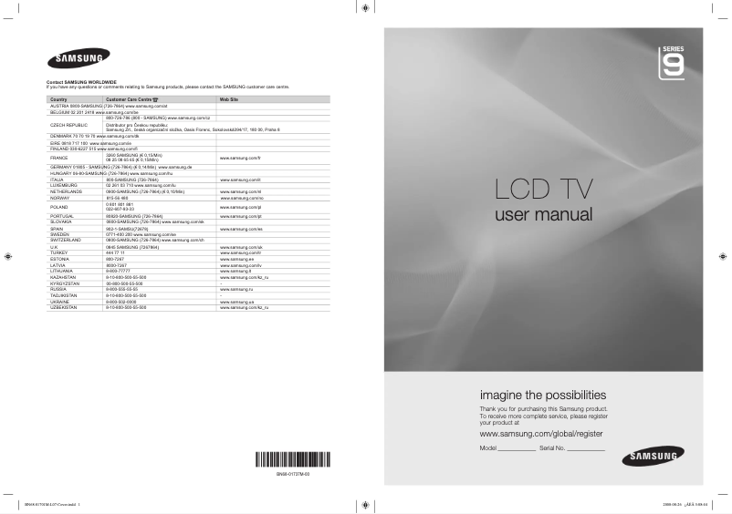 Page 1 of the manual User Manual Samsung LE55A956D1M