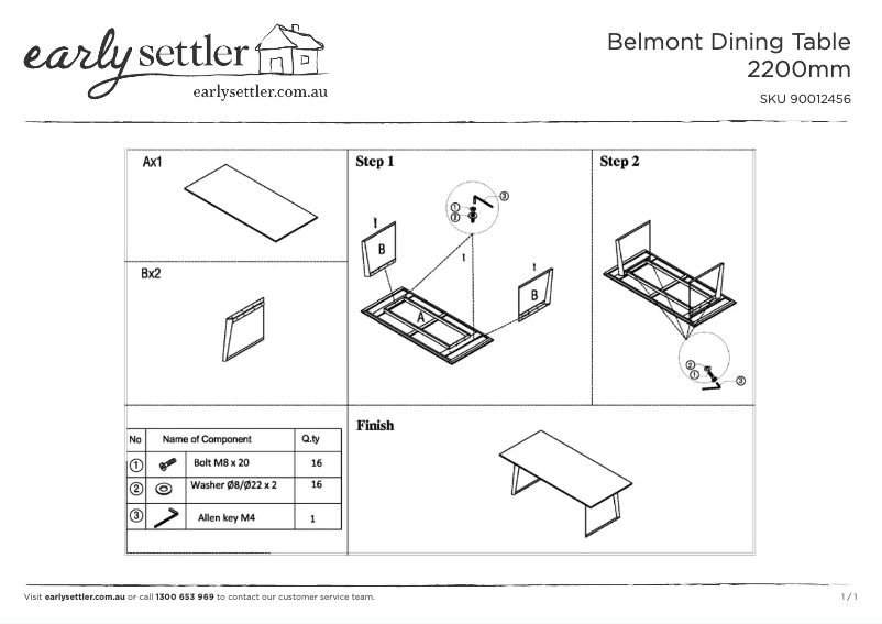 Page 1 of the manual User Manual Early Settler Belmont