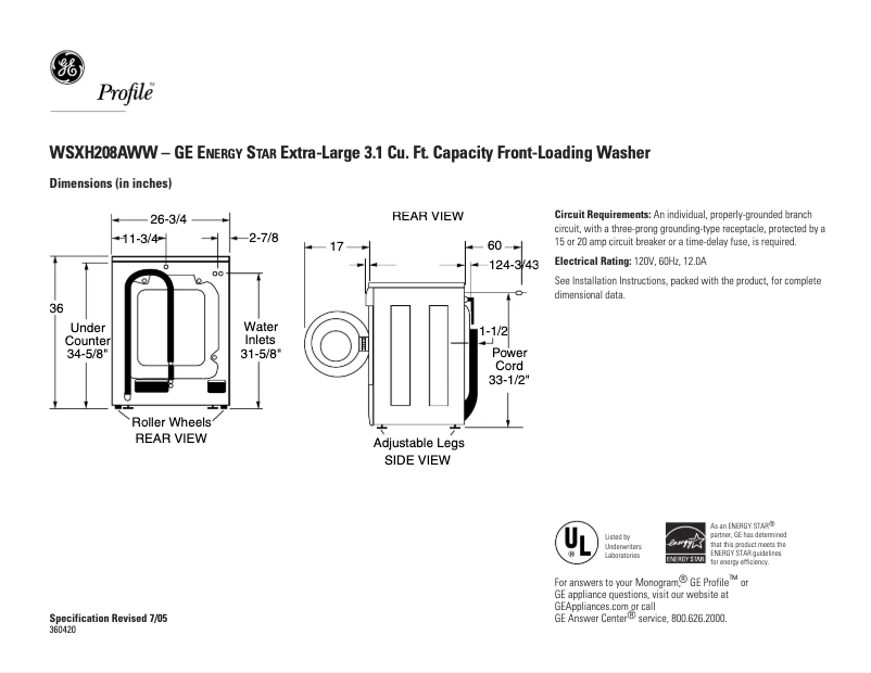 First page image of the manual for WSXH208AWW