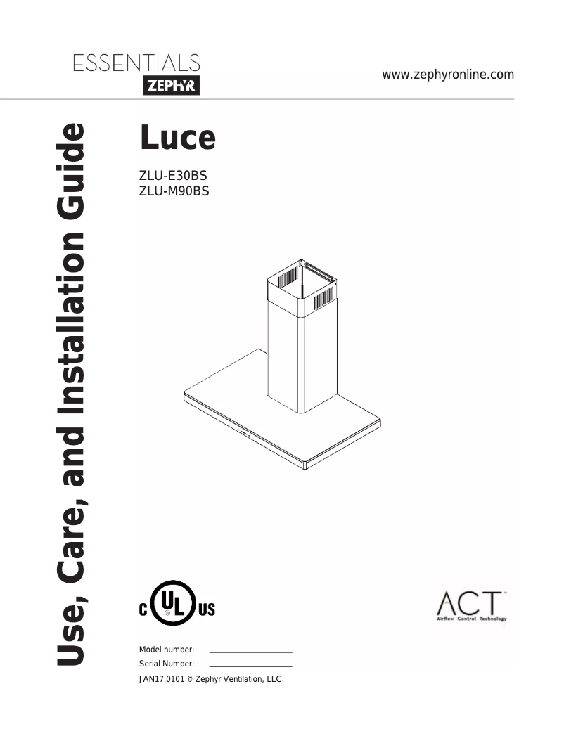 Page 1 of the manual Use and Maintenance Manual Zephyr ZLUE30BS
