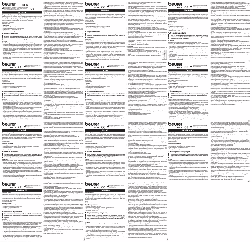 Page 1 of the manual Use and Maintenance Manual Beurer MP 18