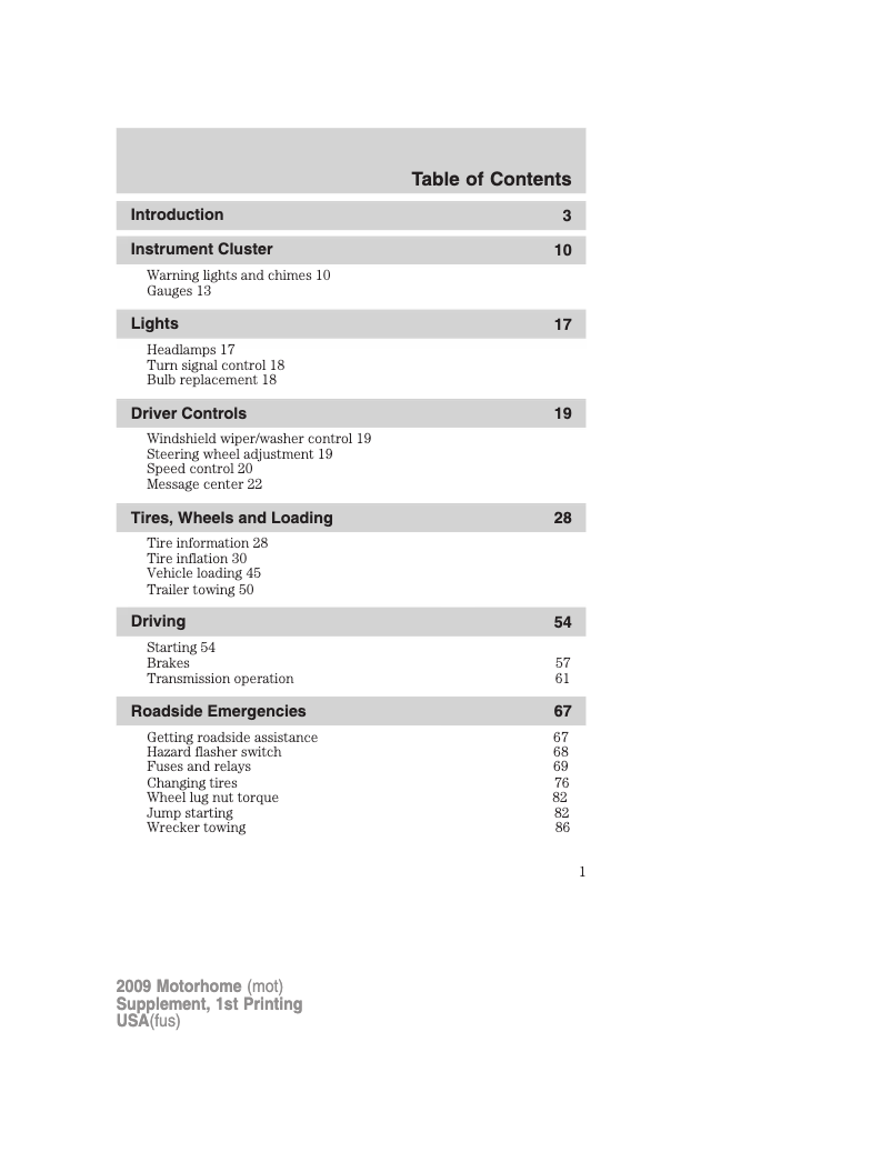 First page image of the manual for F-53 Motorhome Chassis (2009)