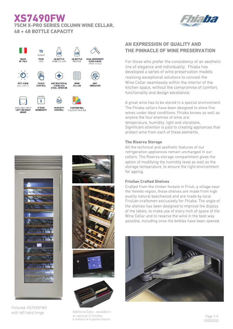 Page 1 of the manual Technical Sheet Fhiaba XS7490FW6A