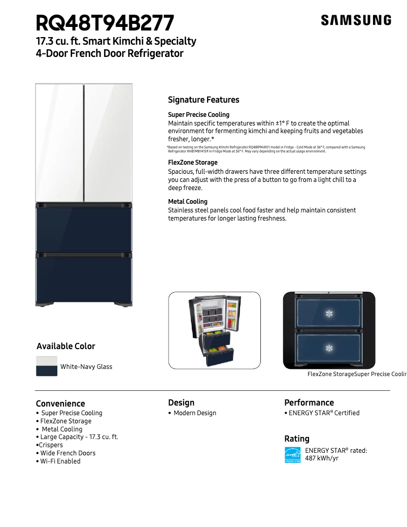 Page 1 of the manual Technical Sheet Samsung RQ48T94B277