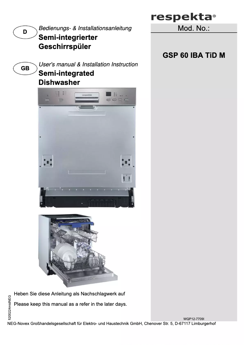 First page image of the manual for Asta GSP60IBATIDM