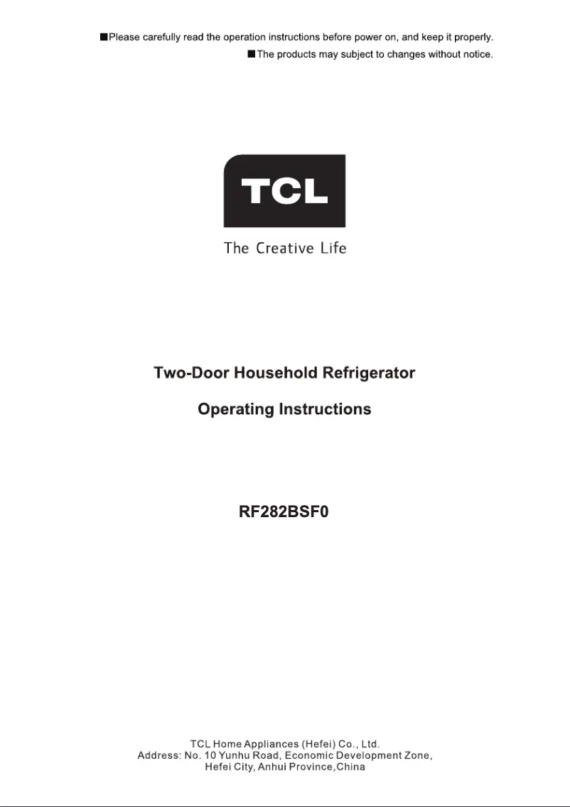 Page 1 of the manual User Manual TCL RF282BSF0UK