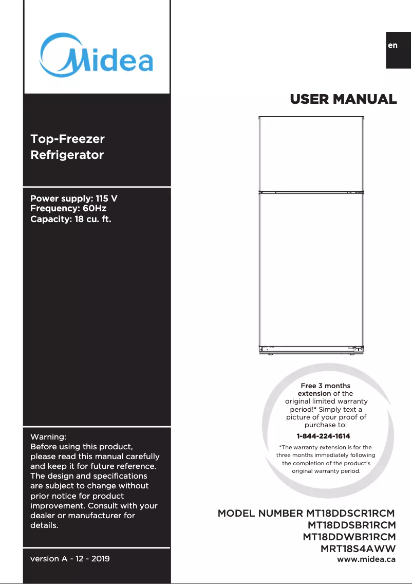 First page image of the manual for MRT18S4AWW