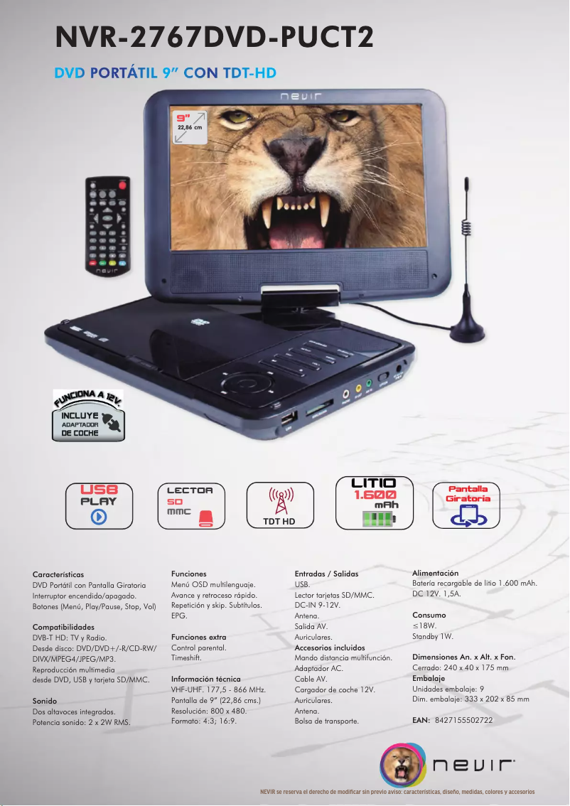 Page 1 of the manual Brochure Nevir NVR-2766DVD-PUCT2