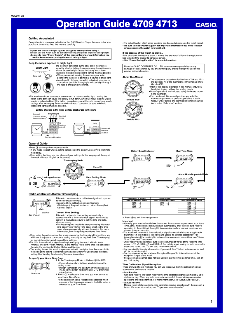 Page 1 of the manual User Manual Casio 4709