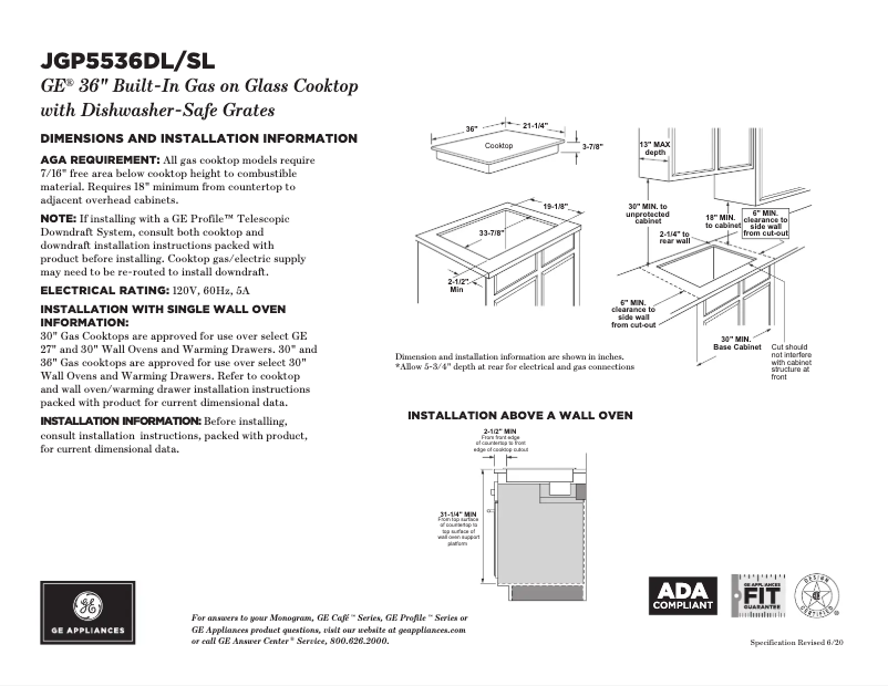First page image of the manual for JGP5536DLBB