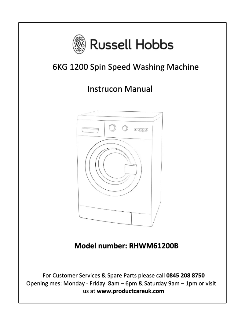Page 1 of the manual User Manual Russell Hobbs RHWM61200B