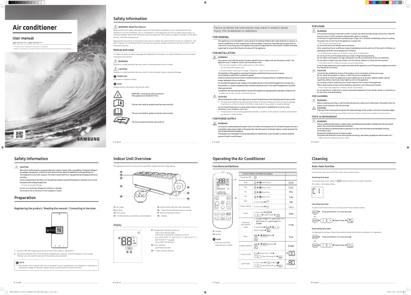 Page 1 of the manual User Manual Samsung AR18CYMZAWKXNA