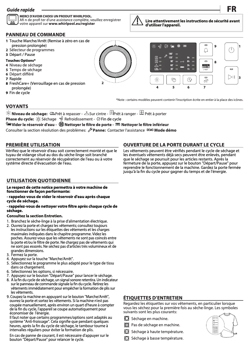 Page 1 of the manual User Manual Whirlpool FFT CM10 8BB NA