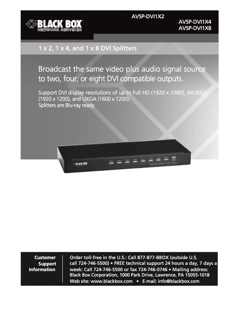 Page 1 of the manual User Manual Black Box AVSP-DVI1X8