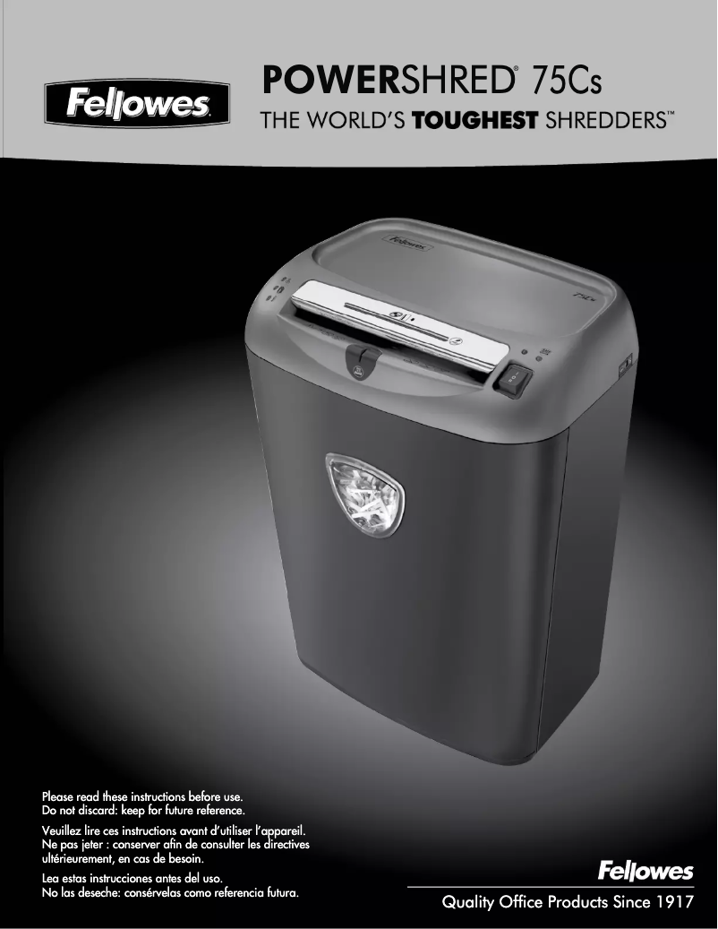 Page 1 of the manual User Manual Fellowes Powershred 75Cs