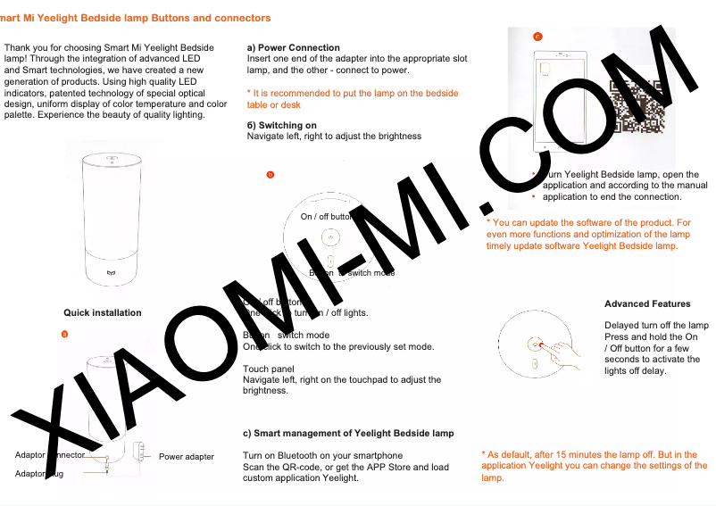 First page image of the manual for Mi Yeelight Bedside Lamp