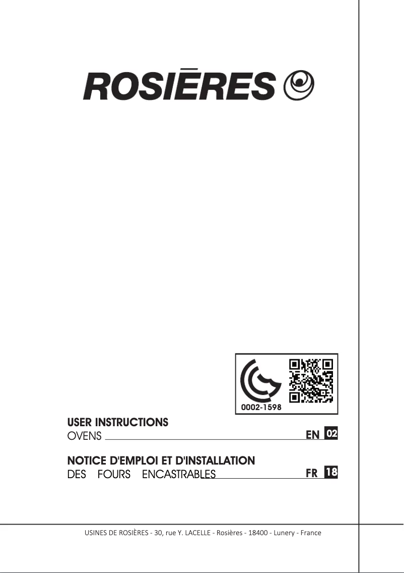 Page 1 of the manual Instruction Manual Rosieres RFS 83 DSIN/E