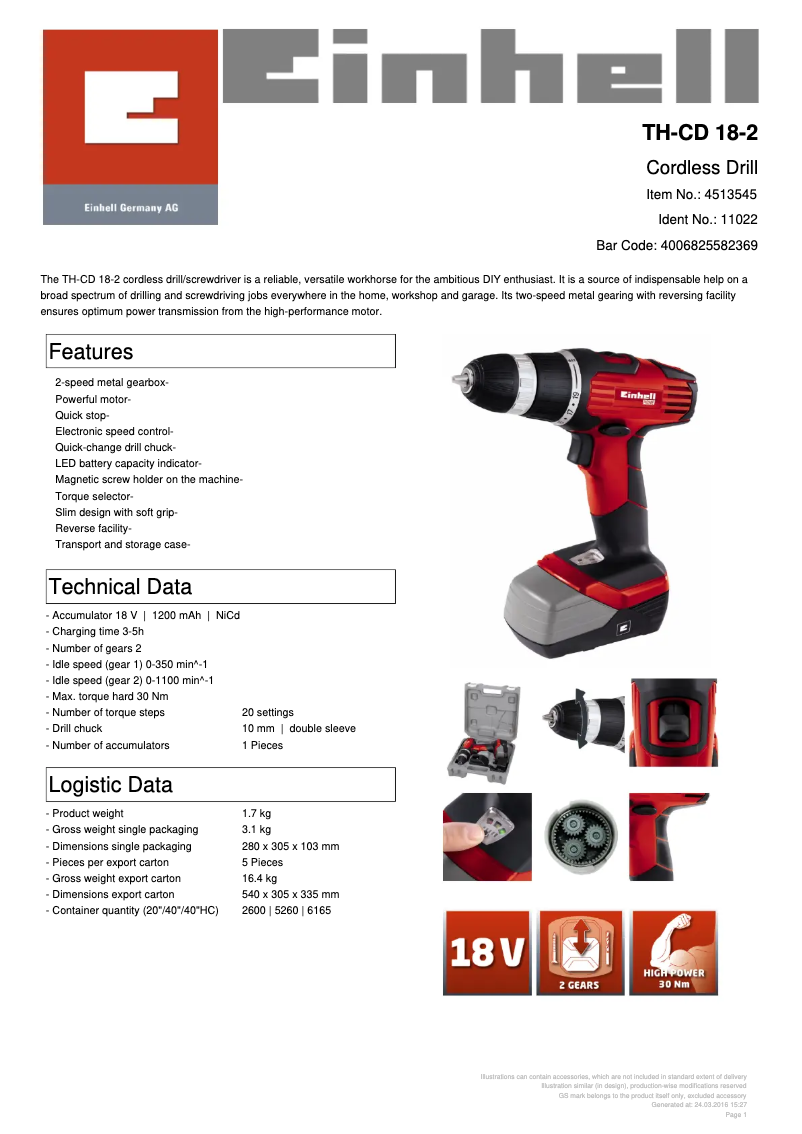 First page image of the manual for TH-CD 18-2