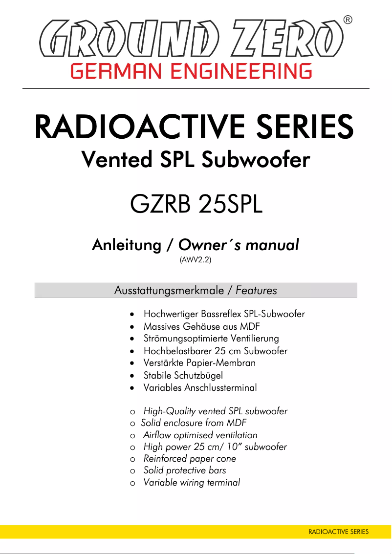 First page image of the manual for GZRB 25SPL