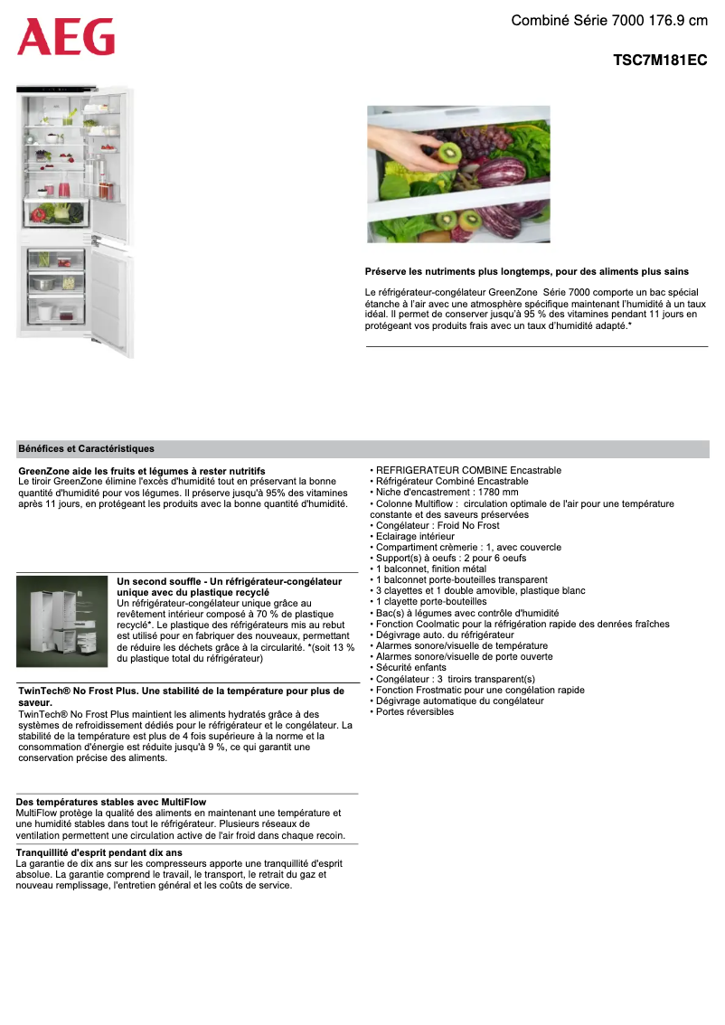 Page 1 of the manual Technical Sheet AEG TSC7M181EC