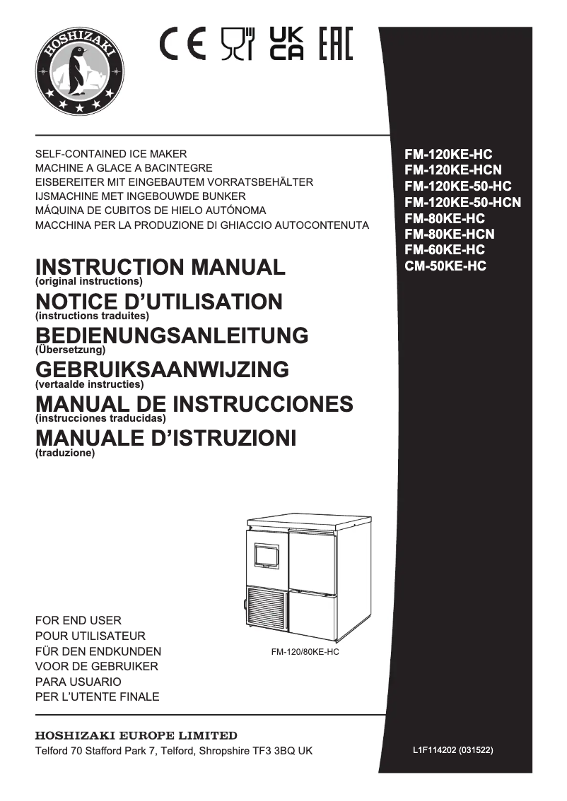 Page 1 of the manual User Manual Hoshizaki FM-80KE-HC