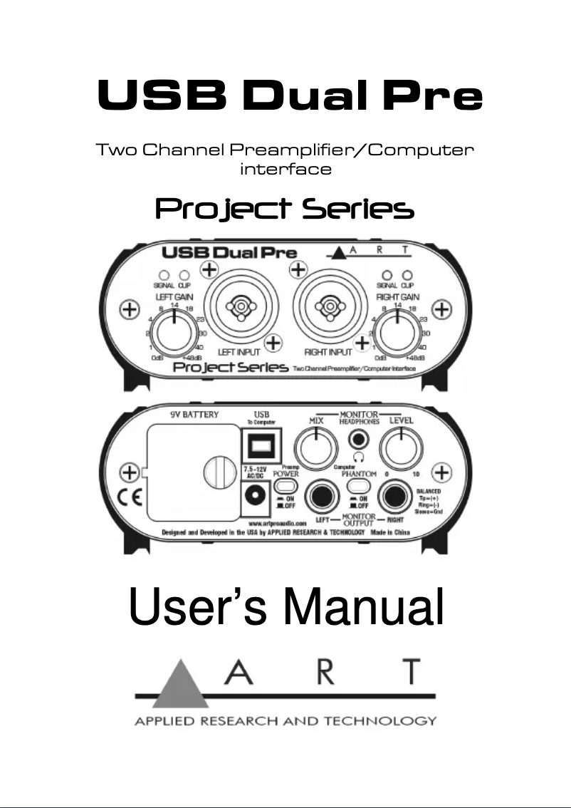 First page image of the manual for USB Dual Pre Project Series