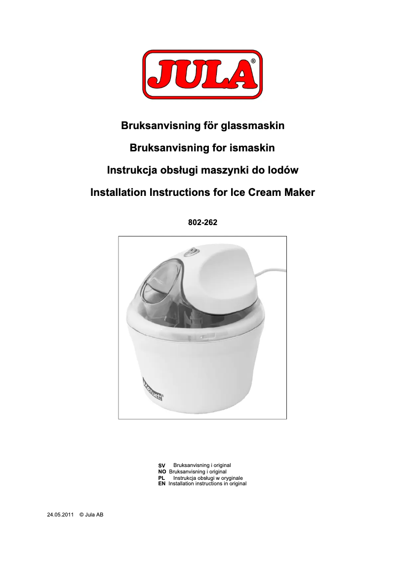 First page image of the manual for 802-262