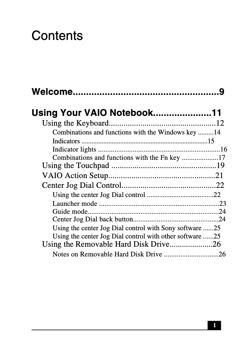 First page image of the manual for Vaio PCG-GR370