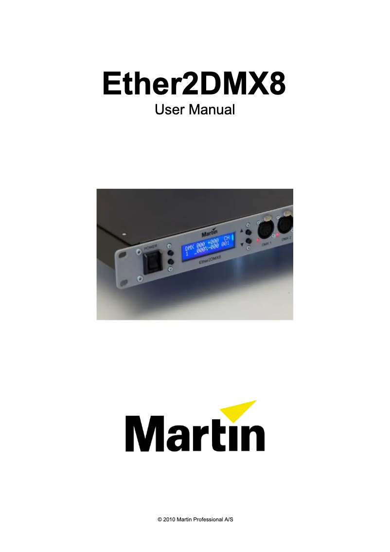 First page image of the manual for Ether2DMX8