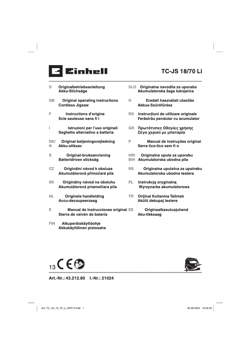First page image of the manual for TC-JS 18/70 Li