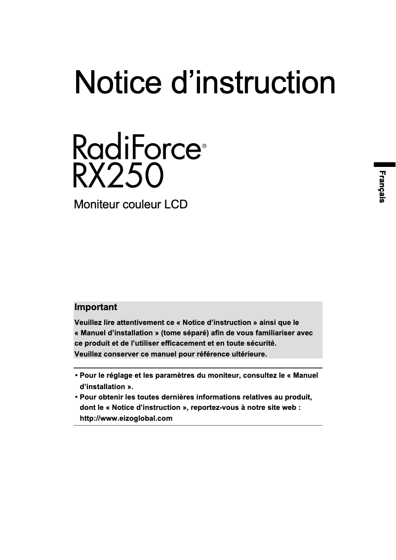 Page 1 of the manual User Manual Eizo RadiForce RX250