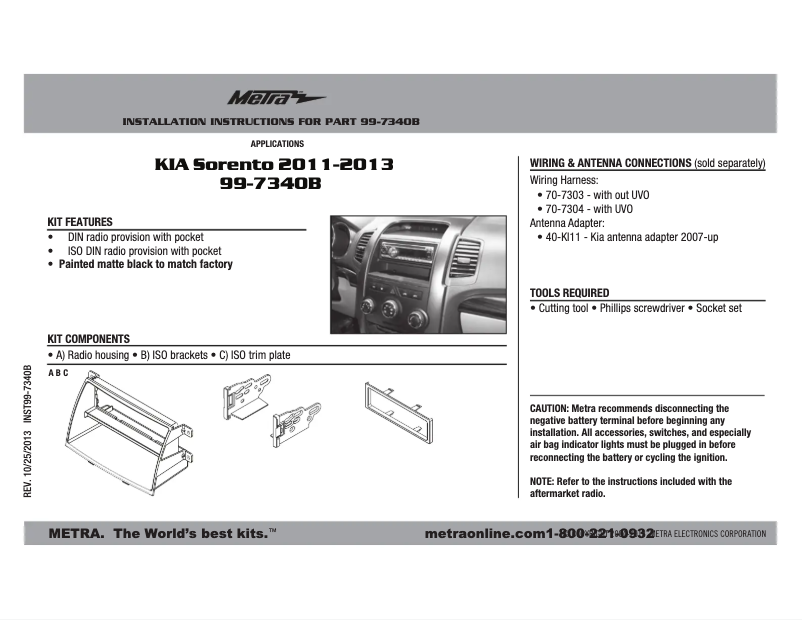 Page 1 de la notice Manuel utilisateur Metra 99-7340B
