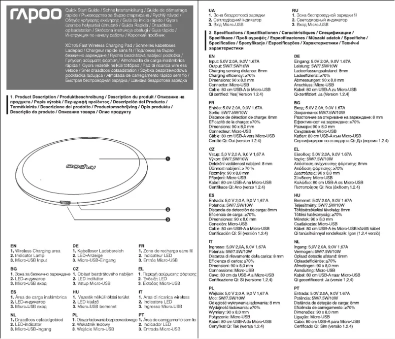 First page image of the manual for XC105