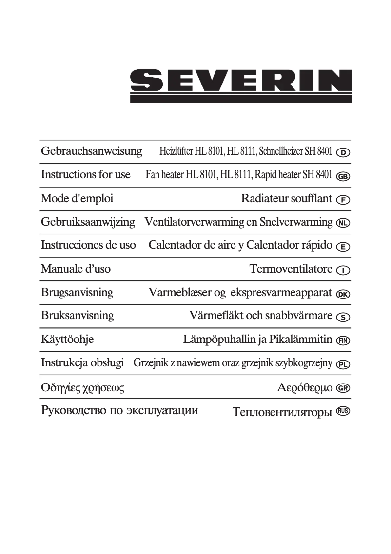Page 1 of the manual User Manual Severin HL 8101