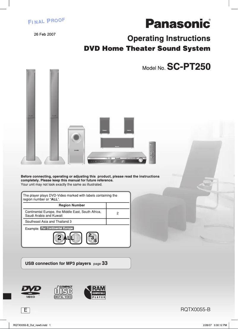 First page image of the manual for SC-PT250EE-S
