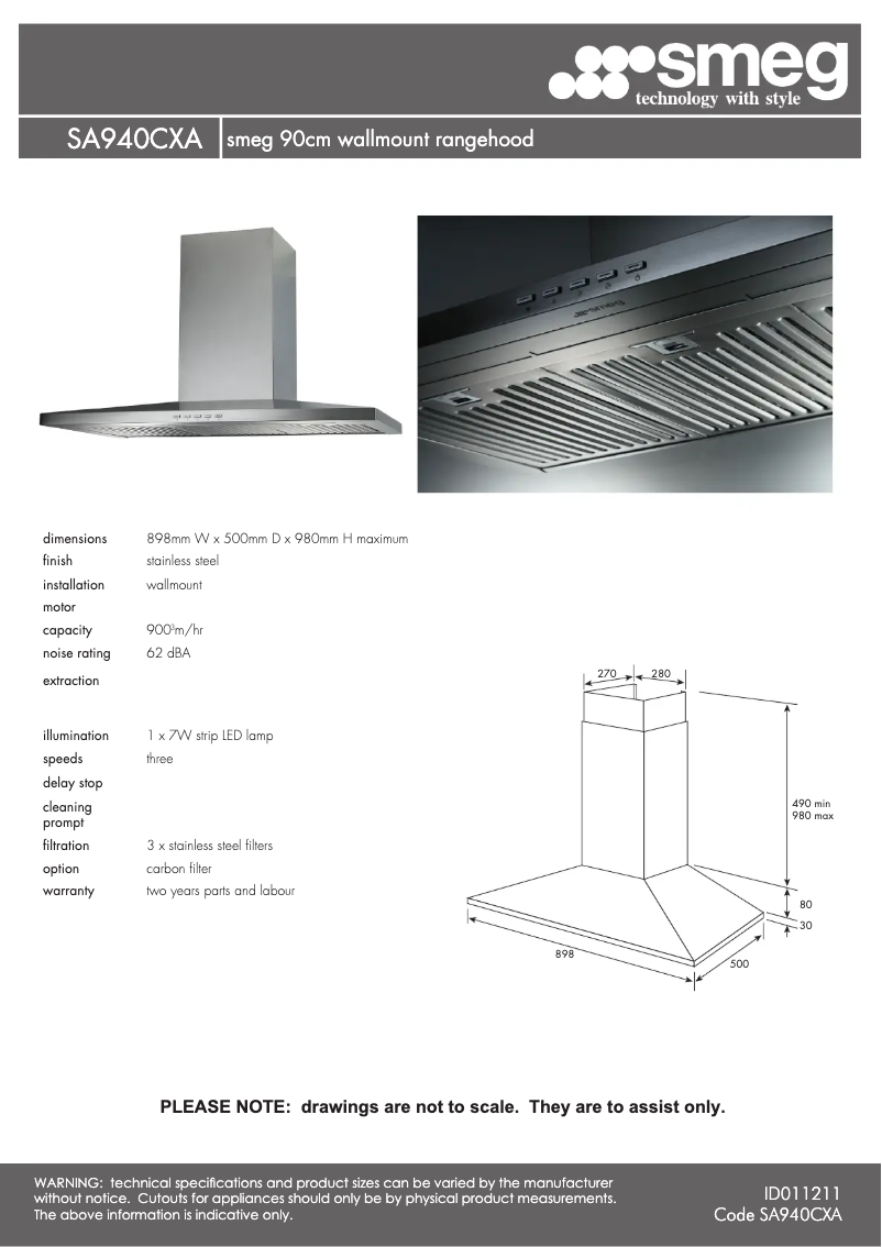 Page 1 of the manual User Manual Smeg SA940CXA