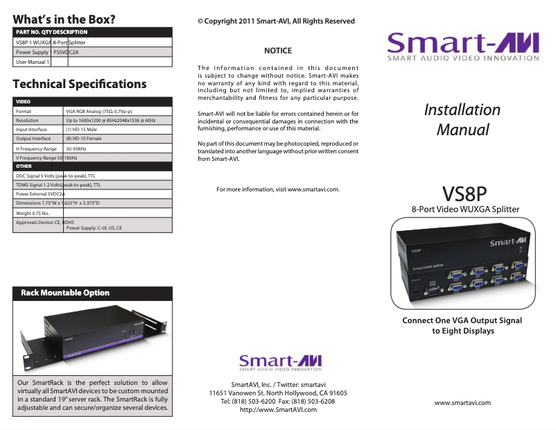 First page image of the manual for VS8PS