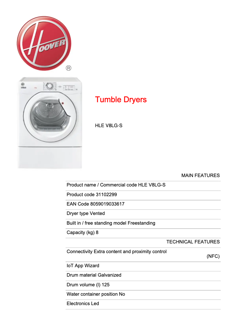 First page image of the manual for HLE V8LG-S