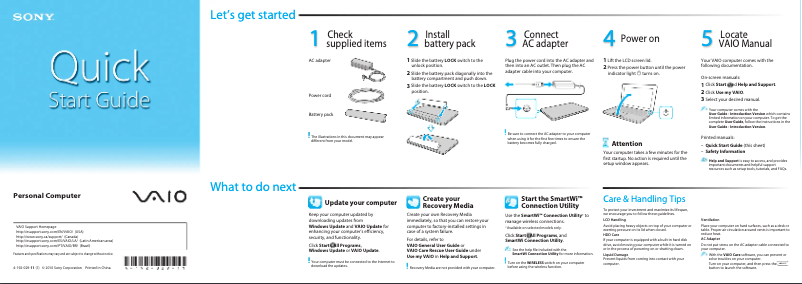 Page 1 of the manual Installation Guide Sony Vaio VPCEE41