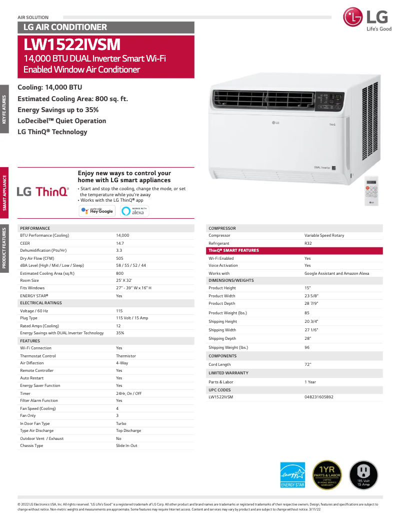 First page image of the manual for LW1522IVSM