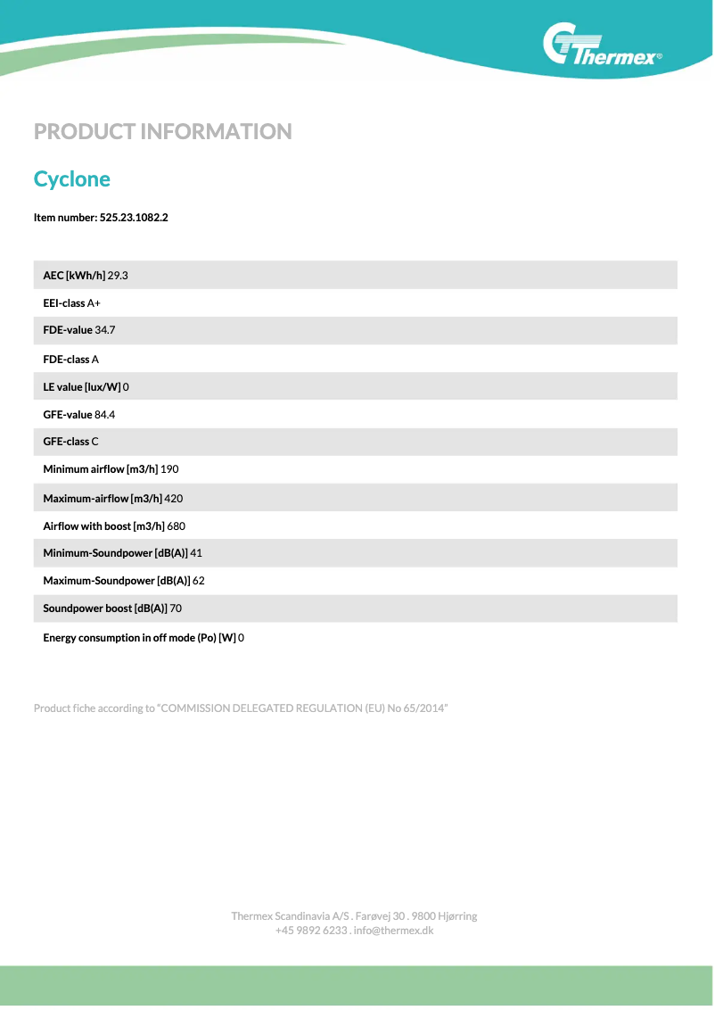 Page 1 of the manual Technical Sheet Thermex Cyclone