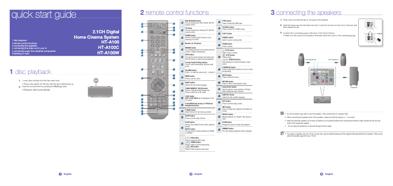 Page 1 of the manual Quick Start Guide Samsung HT-A100